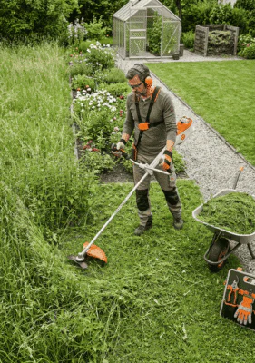 desbrozadora en jardín
