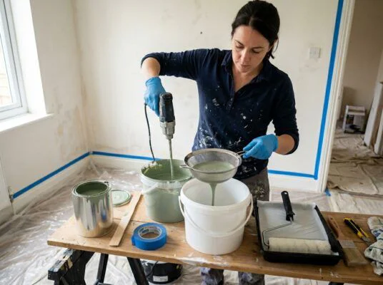 Preparación de la pintura antes de pintar con pistola