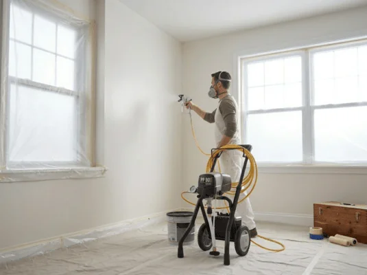Aplicación de pintura con pistola airless manteniendo la distancia correcta