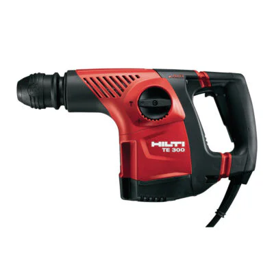 Hilti TE 300 rotary hammer power tool in red and black, facing left with a cord visible