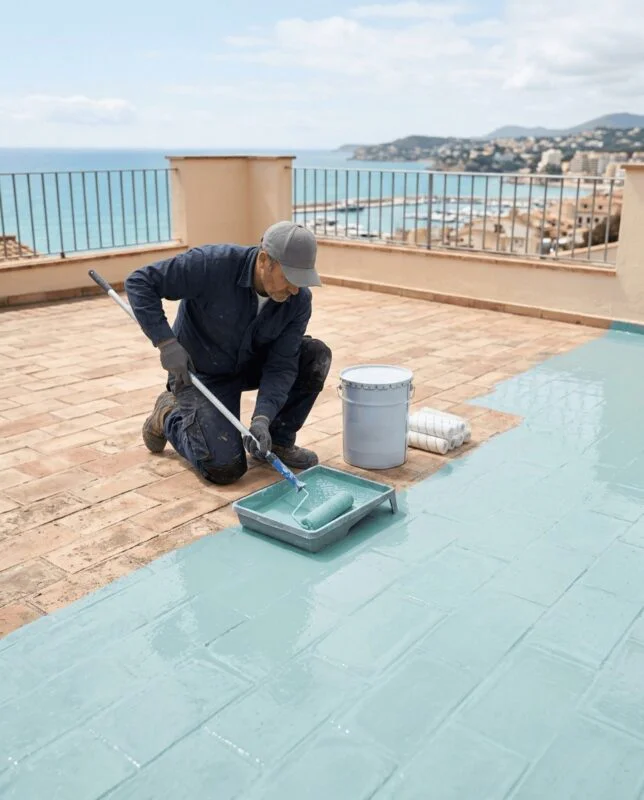 Aplicación de impermeabilizante sobre una terraza